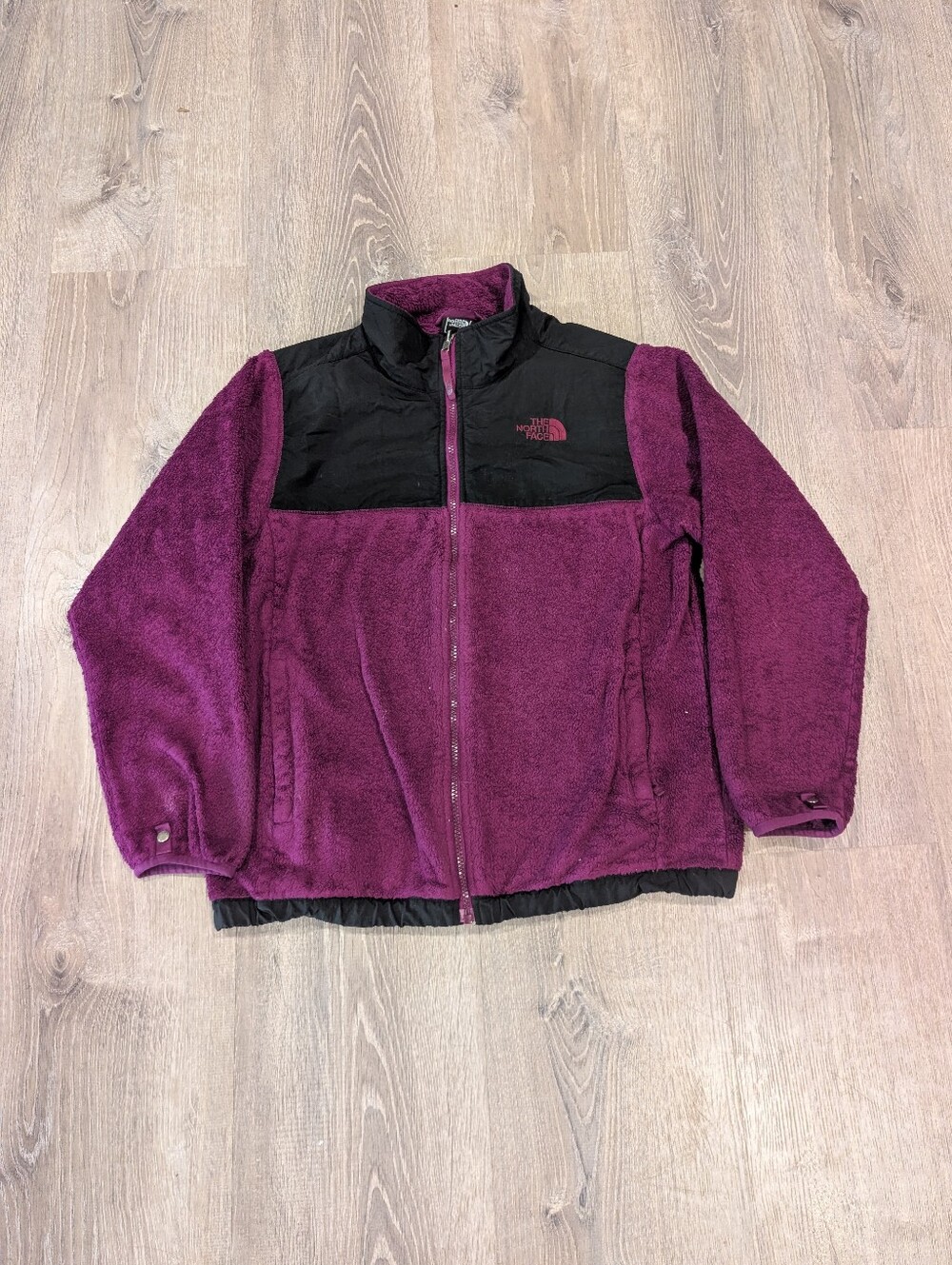 The North Face Girls Size 18 Purple/Black Full Zip Fleece Jacket Logo